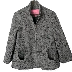 Betsey Johnson VTG Wool Blend Herringbone Swing Coat Black/White full zip Large